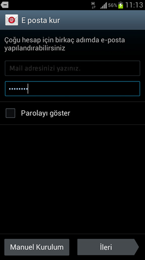 Android Cihazlar Mail Kurulum Admlar