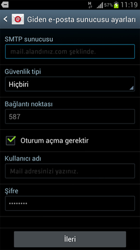 Android Cihazlar Mail Kurulum Admlar